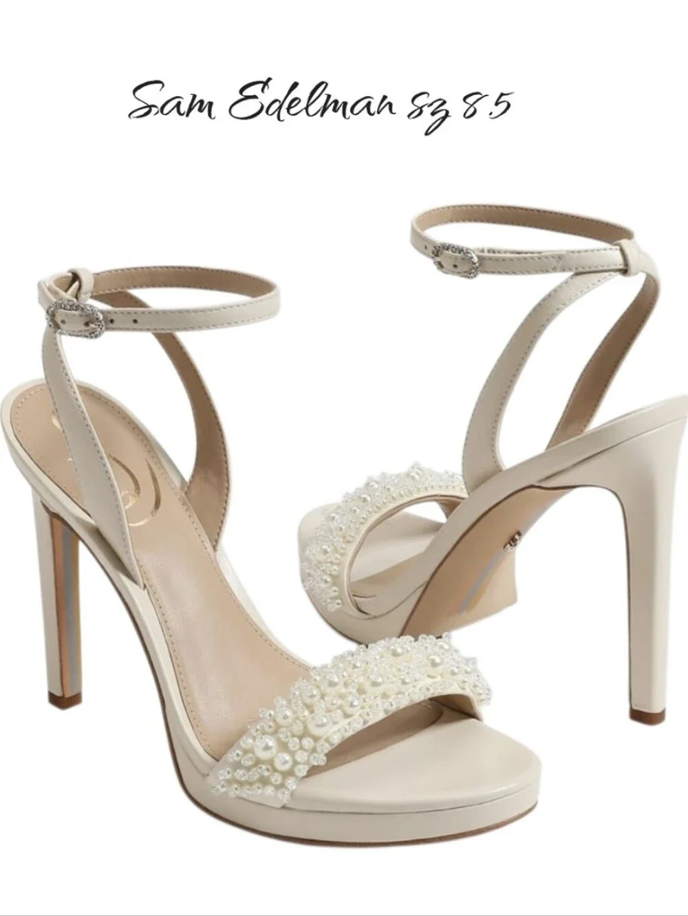 Sam Edelman Jade Perla Pearl Embellished Platform Sandals Ivory 8.5